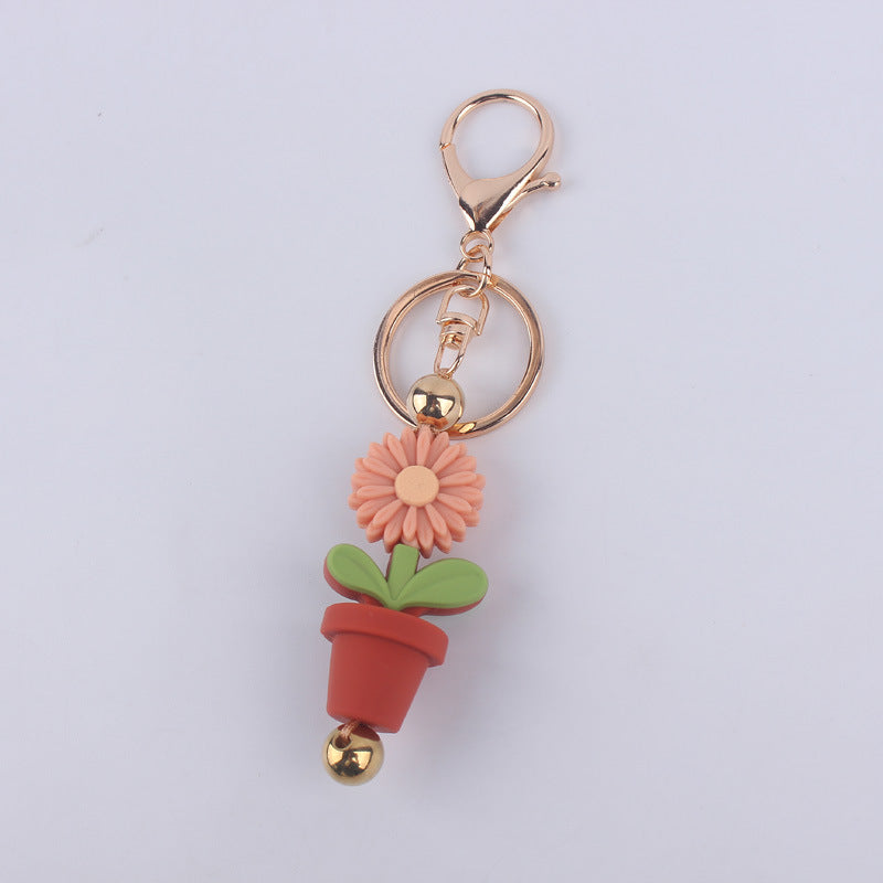 Wholesale Cartoon Daisy Flower Silicone Bead Keychain